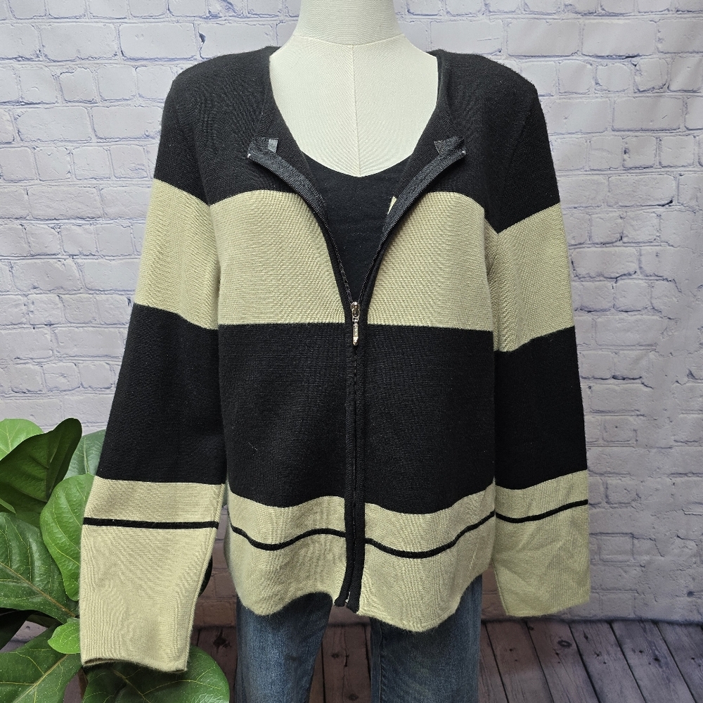 90s Kathie Lee Collection Striped Zip Up Cardigan